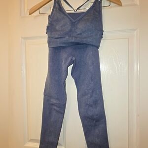 Fabletics Blue Ribbed Leggings and Top Set